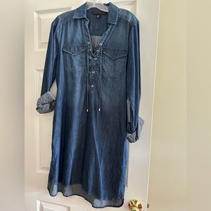 White House Black Market denim high low dress